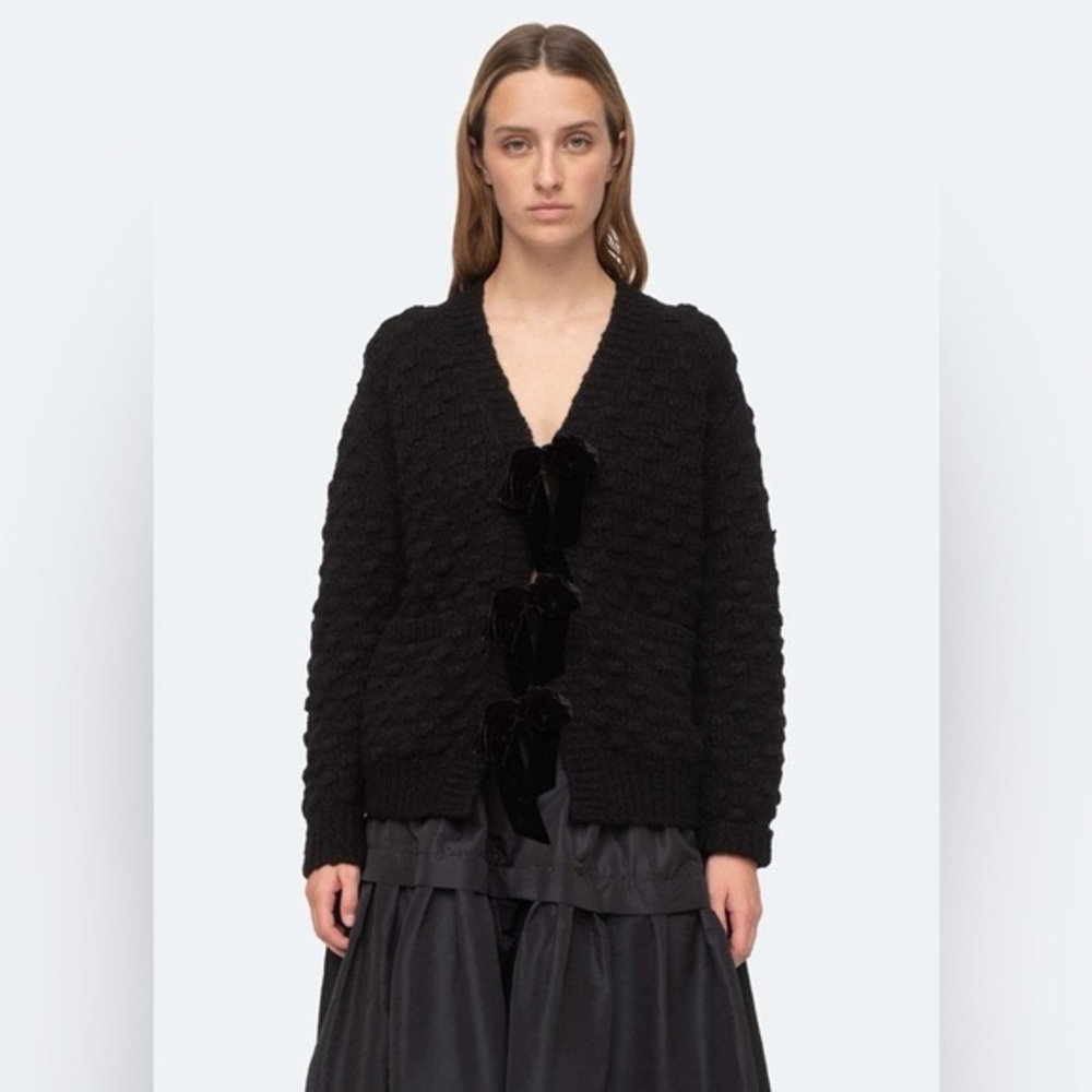 SEA New York Black Wool Blend Teresa Long Sleeve Cardigan Size Small - Picture 2 of 4